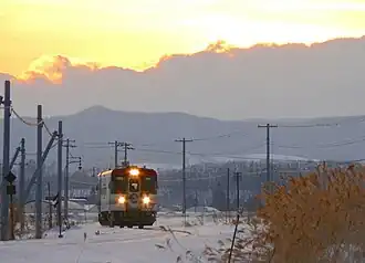 Furusato Ginga Line CR70 series DMU, February 2006, near Nishitomi Station