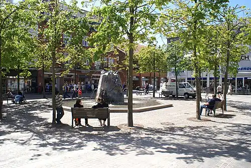 Square at the pedestrianized high street (Danish: gågade) in central Holstebro.