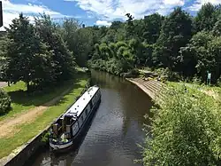 The Huddersfield Narrow Canal as it passes through the Queensgate campus.