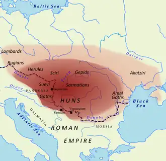 Territory under Hunnic control, c. 450 AD