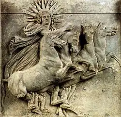 Helios, flying a four-horse chariot