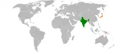Map indicating locations of India and Japan