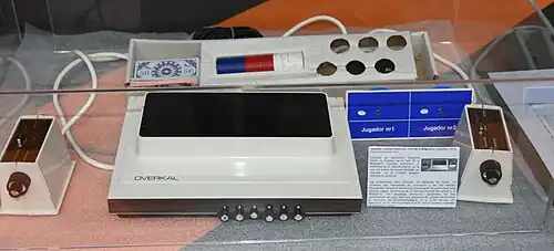 The Overkal, made by Inter Electrónica S.A. in 1974, a clone of the Magnavox Odyssey for the Spanish market