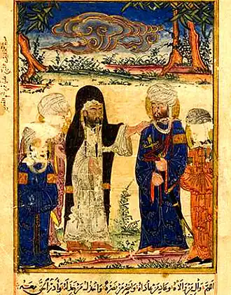 The Investiture of Ali at Ghadir Khumm, MS Arab 161, fol. 162r, Ilkhanid manuscript illustration, 1308–1309.