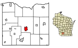 Location of Dodgeville in Iowa County, Wisconsin.