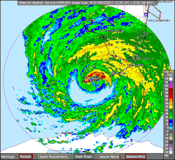 Looping animation of radar data showing the hurricane moving over the Florida Keys