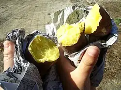 Stone-baked potato wrapped in newspaper is a common style in Japan.
