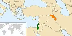 Map indicating locations of Israel and Kurdistan Region