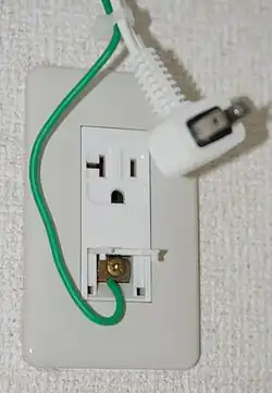 Japanese 20 A socket with earth post and earth connector, for an air conditioner (similar to NEMA 5-20)