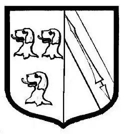 Coat of arms of John Hall, William Shakespeare's son-in-law, combined with the Shakespeare coat of arms.