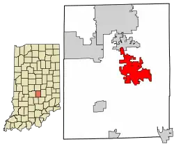 Location of Franklin in Johnson County, Indiana