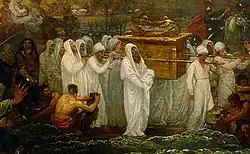 Joshua passing the River Jordan with the Ark of the Covenant. 1800, oil on wood, Benjamin West. Held at Art Gallery of New South Wales.