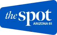 The words "the" in an italic thin serif and "spot" in a bolder serif, with "ARIZONA 61" in smaller sans serif print in the lower right corner, in an angled rounded rectangle