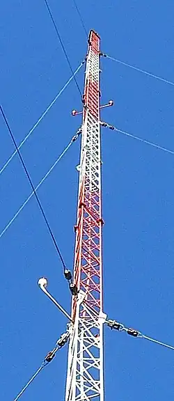 200 foot mast radiator of AM radio station, USA