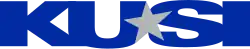 The blue letters KUSI with a silver star in the middle in a bold, stretched sans serif.
