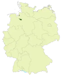 Map of Germany:Position of Bremen highlighted