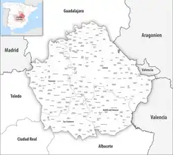 Map of the province of Cuenca with its municipalities