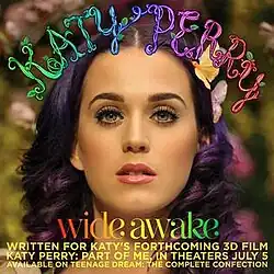 Perry facing forwards with the song's title displayed in rainbow colors