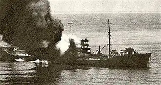 SS Kentucky on fire, after hits from Raimondo Montecuccoli; it was later torpedoed and sunk by the destroyer Oriani