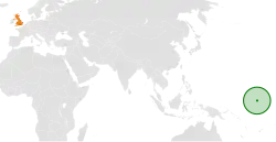 Map indicating locations of Kiribati and United Kingdom