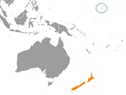 Map indicating locations of Kiribati and New Zealand