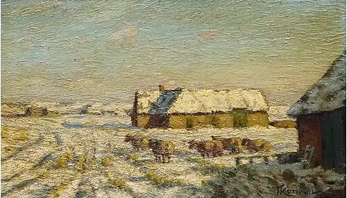 Franz Korwan Winter auf Sylt, Oil on wood 24&nbsp;cm ×&nbsp;38&nbsp;cm (9+1⁄2&nbsp;in ×&nbsp;15&nbsp;in), without year