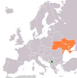 Map indicating locations of Kosovo and Ukraine