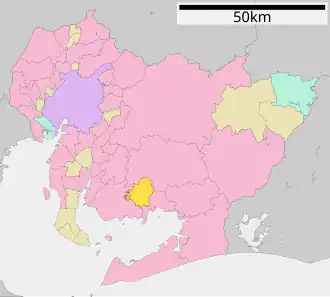 Location of Kōta in Aichi Prefecture
