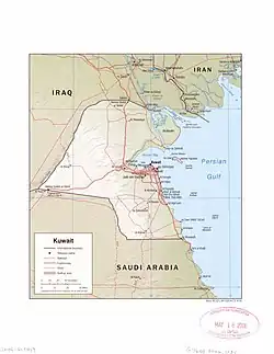 Map of Kuwait, with Iraq to the north