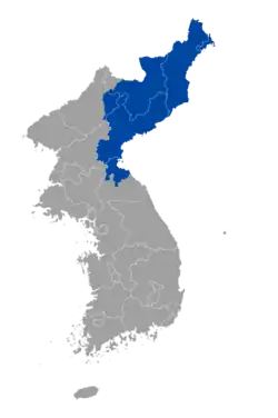 Kwanbuk marked in blue in northeast Korea