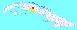 Lajas municipality (red) within Cienfuegos Province (yellow) and Cuba