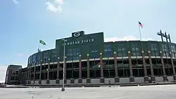 An outside view of Lambeau Field's facade