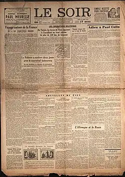 Photograph of the front page of newspaper showing signs of being many decades old