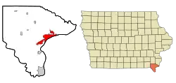 Location within Lee County and Iowa