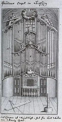 The Scheibe-organ from 1717 in Pauliner-/University-Church, certificated by Bach, was the inspiration for Woehl's organ case.