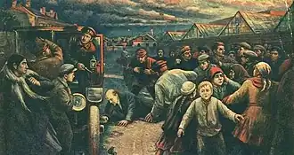 A painting by artist Vladimir Pchelin depicting the August 1918 assassination attempt on Lenin