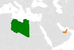 Map indicating locations of Libya and United Arab Emirates