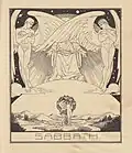 Early 20th century art from Ephraim Moses Lilien of God being attended by angels.