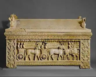 Amathus Sarcophagus, c. 475 – c. 450 BC, limestone, Metropolitan Museum of Art, New York City