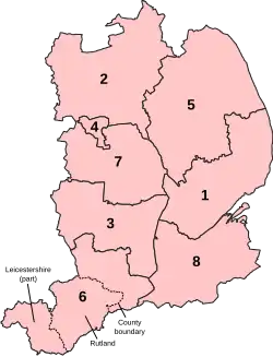 Numbered map of parliamentary constituencies in Lincolnshire from 2024