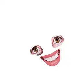 A white cover with small cutouts in the corner of two eyes and a broad smile