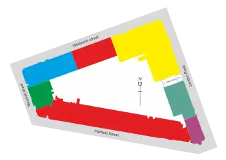 A plan graphically illustrating the layout of the uses of the building discussed in the text.