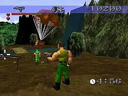 Screenshot showing gameplay, the level time limit and air supply drop.