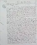 Page 1 of a covering letter from Luis Vernet requesting the commander of British squadron in the South Atlantic pass correspondence to Lt Smith. The letter requests the disbursement of the property of victims of the Gaucho murders of August 1834.