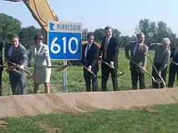 Senators Al Franken and Amy Klobuchar with other dignitaries breaking ground on the MN 610 extension