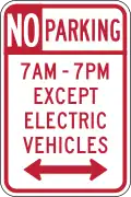 R7-111a No parking, (times) except electric vehicles