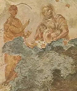 Mary nursing the Infant Jesus. Early image from the Catacomb of Priscilla, Rome, c. 2nd century
