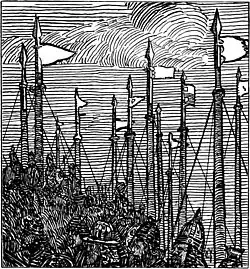 Black and white illustration of a mediaeval army