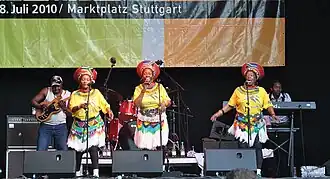Mahotella Queens, 2010 Left to right: Nobesuthu Mbadu, Hilda Tloubatla, Mildred Mangxola