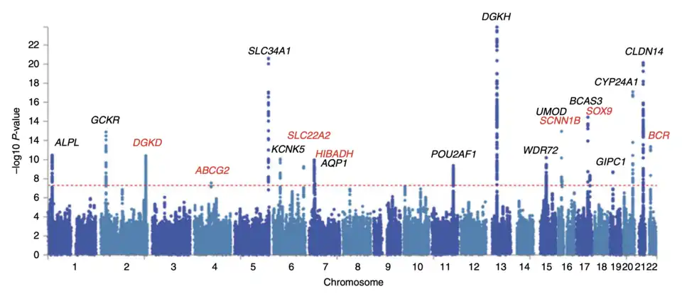 Manhattan plot of a GWAS
